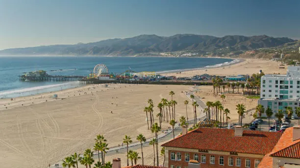 aerial Santa Monica beachfront
