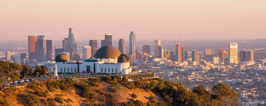 Griffith Observatory overlooking Los Angeles before sunset